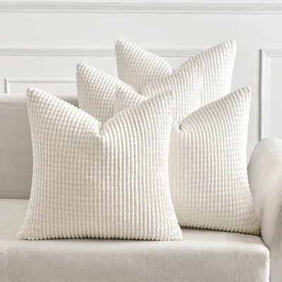 Productafbeelding van Kussensloop set van 4, kordsuède, boho-stijl, 40x40 cm, wit