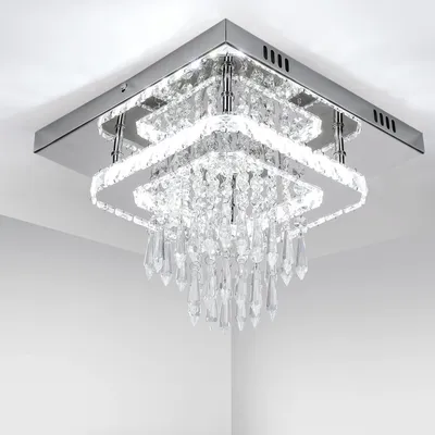 Produktbild von 36W Kristall LED Deckenleuchte Kristalllampe K9 Edelstahl Deckenlampe 30cm, Moderne Quadrat Glanz Deckenleuchte Kaltweiß 6000K