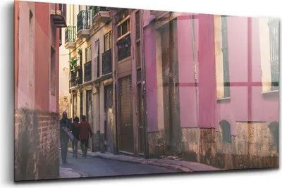 Produktbild von 120x60 - Wandmalerei auf Glas- Wanddekoration aus Glas - Allee der Gebäude in Valencia