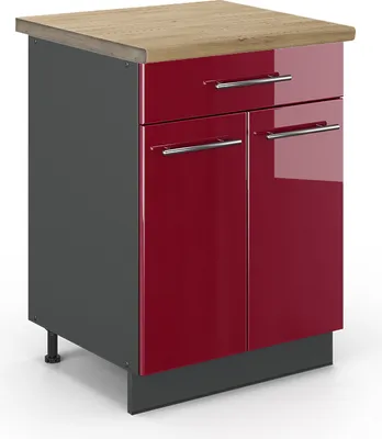 Produktbild von Küchenunterschrank Vicco Fame-Line Bordeaux Hochglanz 60 cm mit Schublade, AP Eiche, Model 45786