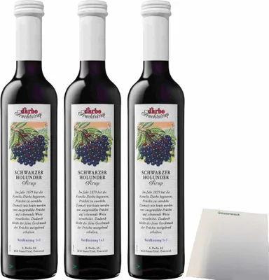 Produktbild von Darbo Fruchtsirup Schwarzer Holunder 3er Pack (3x0,5l Flasche) + usy Block