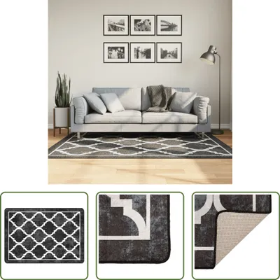Produktbild von The Living Store Teppich Waschbar Schwarz und Weiß 120x180 cm Rutschfest