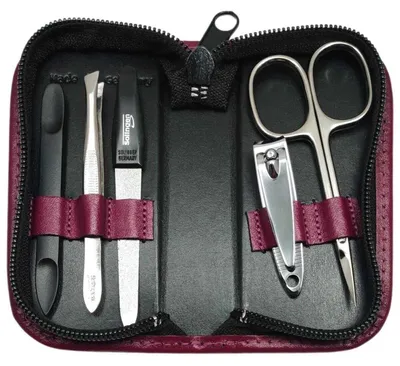 Produktbild von 5-tlg Maniküre-Set aus Echtleder – Germany | Solingen Instrumente im Etui Magenta