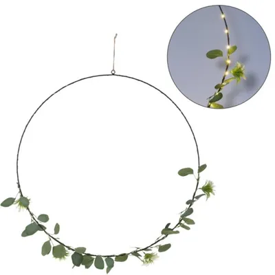 Obrázok produktu pre Závesný dekoračný prsteň Botanický LED na batérie 60 cm