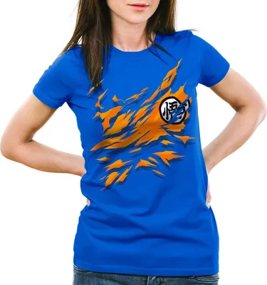 Produktbild von style3 Goku Brust Damen T-Shirt songoku dragon z super saiyan turtle ball, Farbe:Blau, Größe:L