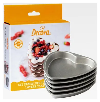 Produktbild von 5-teiliges Set Formen 15 x 2 H cm für Herzform Schichtkuchen, Stahl