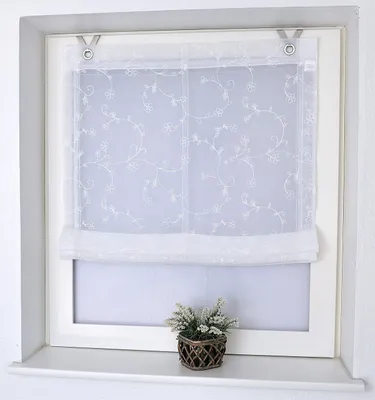 Produktbild von Deco4Me Raffrollo mit Ösen ohne Bohren – Ösenrollo inkl. Fensterhaken, Motiv Rosen – 80 x 140 cm, Weiß