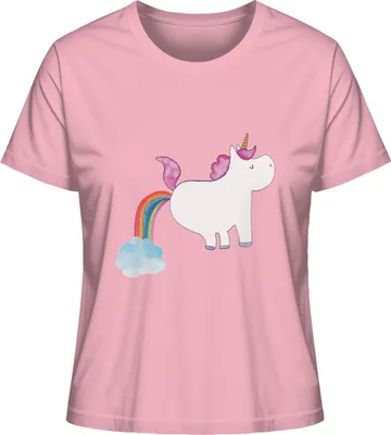 Produktbild von Mr. & Mrs. Panda Oberteil Damen Einhorn Pupsen Größe L - Baumwolle Pink - Geschenk, Freundin, Unicorn, Basic T-Shirt, Kurzarmshirt, Shirt, Spaß, Lustig, Glitzer, Regenbogen