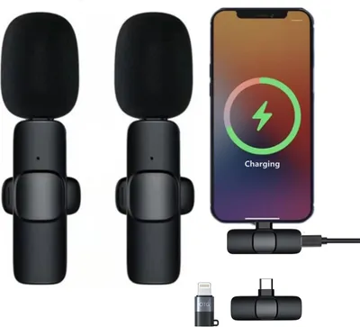 Obrázok produktu pre Bezdrôtový lavalier mikrofón, na nahrávanie zvuku a videa, mini mikrofón pre iPhone a Android, dlhá výdrž batérie, živý prenos, hranie hier, čierny