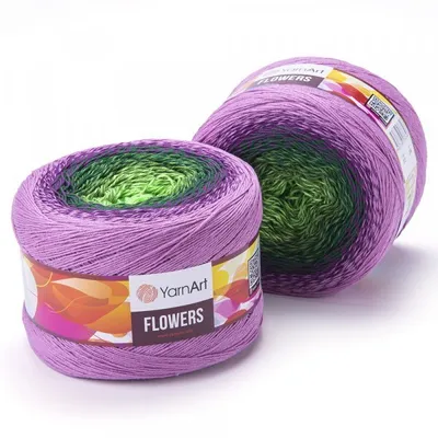 Produktbild von YarnArt Flowers 313: Farbverlaufsgarn 55% Baumwolle, 45%.Polyacryl, 1000 m, Lila-Grün