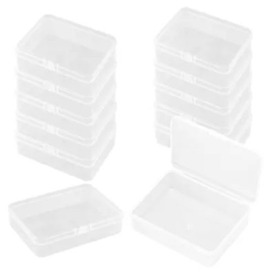 Image de 12 grandes boîtes de rangement rectangulaires en plastique, petites boîtes de rangement, organiseur de rangement transparent pour ranger les bijoux et le matériel de bricolage.