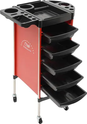 Produktbild von Friseurwagen - Rollwagen - 6 Ebenen - 5 Ausziehbare Schubladen - Edelstahl - Mit Rollen - Rot