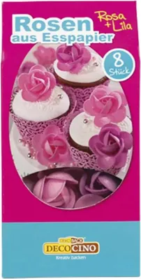 Produktbild von Oblaten Rosen rosa/lila, 8 Rosen-Dekore für Tortendeko aus Esspapier