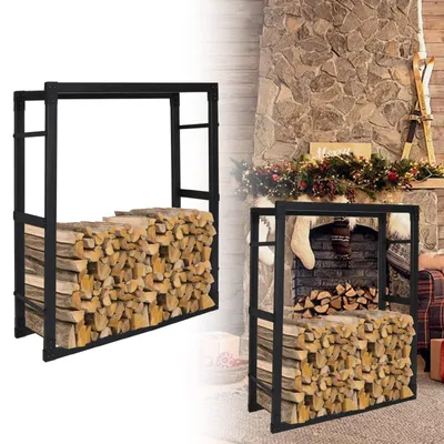 Productafbeelding van Zwart Metalen houtrek, Haardhoutstandaard 25 x 100 x 100 cm
