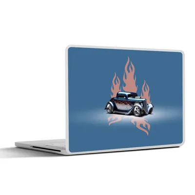 Produktbild von MuchoWow® Laptop Aufkleber Sticker Cover Auto - Blau - Flammen - Vintage 31x22.5 cm - Laptop-Deko