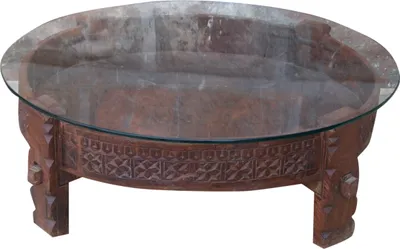 Produktbild von Runder Kaffeetisch, Couchtisch mit Glasplatte - Modell 87, Braun, Holz, 26*80*80 cm, Kaffeetische & Bodentische
