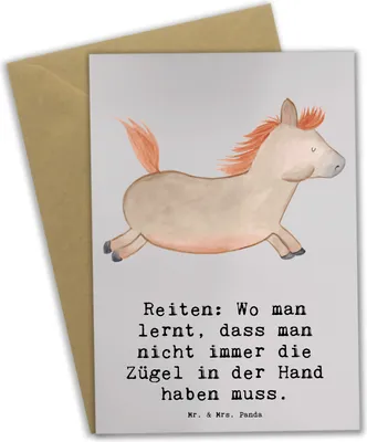 Produktbild von Mr. & Mrs. Panda Grußkarte Reiten Freiheit - Grau Pastell - Geschenk, osterkarte, Teamsport, Sportart, Reitsport, weihnachtskarten, Sportler, Pferdefreundschaft, Pferd