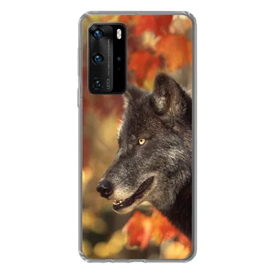 Produktbild von MuchoWow® Handyhülle Schutzhülle Hülle für Huawei P40 Pro Wolf - Nahaufnahme - Blätter Silikon Softcase Handy Hülle - Schutz