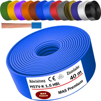 Produktbild von 40m Aderleitung H07 V-K HBL 1x1,5 mm² Hellblau Einzelader flexibel