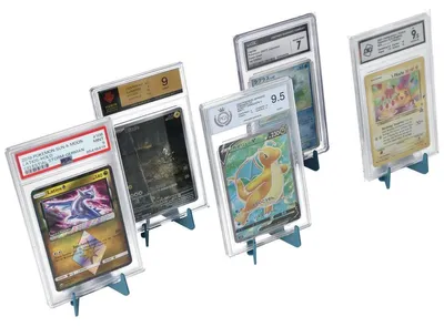 Imagen del producto de Juego de 5 soportes plegables para tarjetas, color azul aguamarina, diseñados para tarjetas calificadas