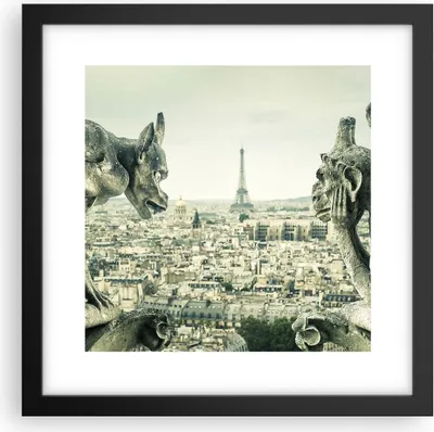 Produktbild von Gerahmtes Poster - Schwarzer Rahmen - Wasserspeier Paris Notre-Dame - 30x30 cm - Wand Bild - Wanddeko - Wandbilder - Kunstposter - Wandposter - Bilderrahmen - Bilder - Kunstdruck - P2BAC30x30-4544