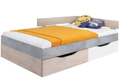 Produktbild von Furniture24 Bett Sigma Si - 16 Mit 2 Schubladen Einzelbett Jugend Und Kinderzimmer Taschenfederkernmatratze 120X200 Cm Beton/Weiß Lux/Eiche