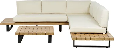 Produktbild von BELIANI Lounge Set Hellbraunes Akazienholz 5-Sitzer mit Auflagen Cremeweiß Modern Tisch 82x82 cm Garten Terrasse Außenbereich Outdoor