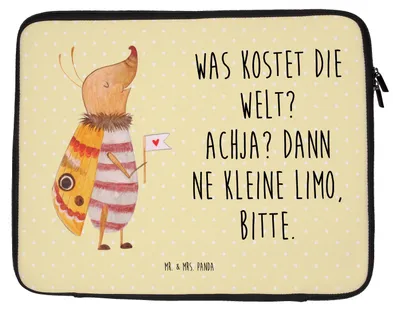 Produktbild von Mr. & Mrs. Panda Laptop Tasche Nachtfalter Fähnchen 27 x 36 cm - Gelb Pastell - Geschenk, Niedlich, Spruch Witzig, Case, Lustig, Laptoptasche, Sleeve, Süß, Hülle, Käfer