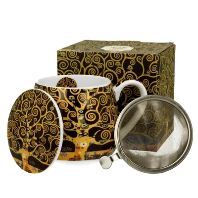 Immagine prodotto di DUO ART GALLERY Tazza Barrel 430 ml TREE OF LIFE con colino per il tè, Nuova porcellana Bone China