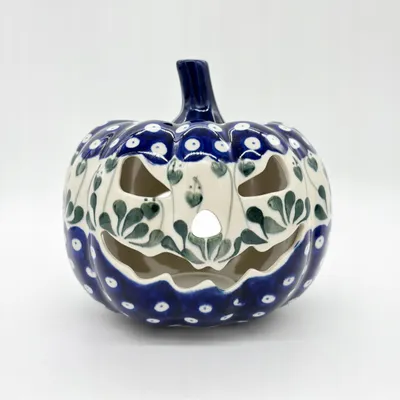 Produktbild von Kerzenlaterne Keramik-Kürbis Ø17 cm – Halloween-Laterne, handbemalt