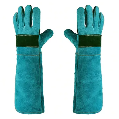 Produktbild von Kratz- und Bissfeste Handschuhe für Haustiere, 45 cm lang, Rindsleder für Hundepflege und Training