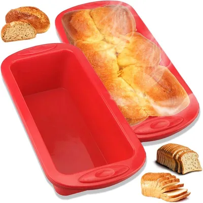 Siliconformen Set von 2 für Brot und Kuchen - Antihaftbeschichtung, 28 x 14,5 x 7 cm, Rot, Ideal zum Backen und für den Ofen