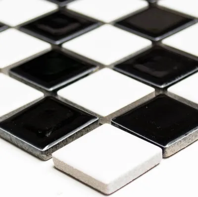Produktbild von Mosaikfliesen Keramik Yona Schwarz Schachbrett Glänzend