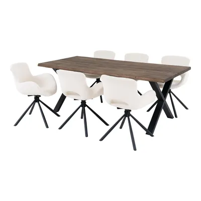 Produktbild von Toulon Essgruppe Esstisch 95x200cm natur und 6 Amorim Stuhl offwhite.