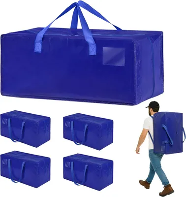 Image de Sacs de rangement de 92 litres, lot de 4, dimensions : 75 x 36 x 34 cm, avec sangles de sac à dos, fermeture éclair, étanches, couleur : bleu