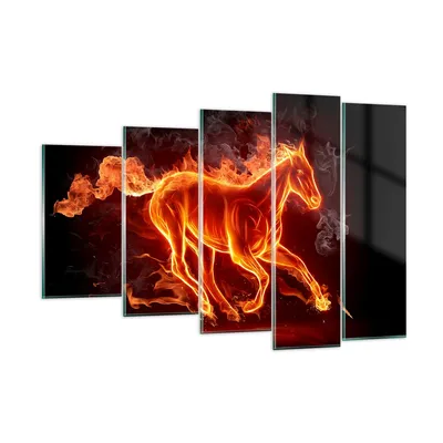 Produktbild von Bilder auf glas - Pferd Illustration Flammen - 150x100cm - Glasbilder - Wandbilder - Kunstdruck - zum Aufhängen bereit - Wanddekoration aus Glas - Glas Bilder - Wandbild auf Glas - GEG150x100-0203