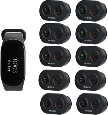 Immagine prodotto di Retekess TD112-TD036 Sistema Pager, sistema di chiamata da tavolo da 200 m, attesa a lunga distanza, cancellazione di chiamata a 2 numeri, 7 lingue, per ristoranti