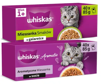 Produktbild von Whiskas Adult 80x85g Nassfutter für Katzen, Aromatische Mischung + Geschmacksmix