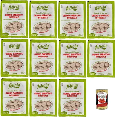 Produktbild von Felicia, Pasta Gnocchi di Grano Saraceno Integrale, Vollkornnudel, reiche Quelle für Ballaststoffe und Mineralsalze, Magnesium und Mangan, Veganer, 11x 400g + Italian Gourmet polpa 400g