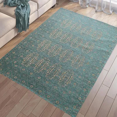 Produktbild von Moderner Teppich strapazierfähig pflegeleicht mit klassischem Muster in petrol gold Größe - 120 x 170 cm