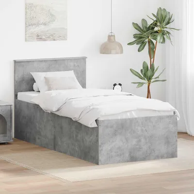 Zdjęcie produktu dla Maison Exclusive – rama łóżka z zagłówkiem, betonowo-szara, 75 x 190 cm, materiał drewnopochodny