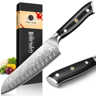 Image de Couteau Santoku, lame de 17,6 cm, acier damas de 67 couches, manche en G10