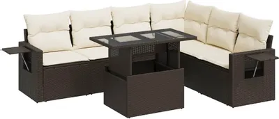 Produktbild von vidaXL 7-tlg. Garten-Sofagarnitur mit Kissen Braun Poly Rattan