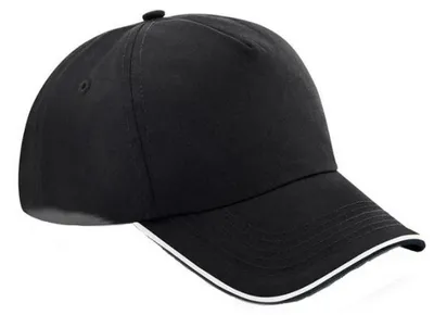 Produktbild von Beechfield Uni Authentic 5 Panel Baseballkappe Für Erwachsene FK244 (Einheitsgröße) (Schwarz/Weiß)