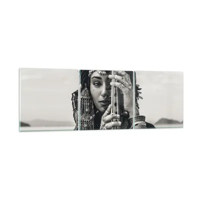 Produktbild von Bilder auf glas - 3 Teile - Frau ethnisch Schmuck - 150x50cm - Glasbilder - Wandbilder - Bilder - zum Aufhängen bereit - Wanddekoration aus Glas - Glas Bilder - Wandbild auf Glas - GCA150x50-5027