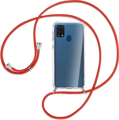 Produktbild von Handykette Backcover-Schutzhülle mit Band (Metall silberfarben) für Samsung Galaxy M31 - rot
