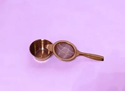 Messing Teesieb 14,5 cm mit Tropfschale