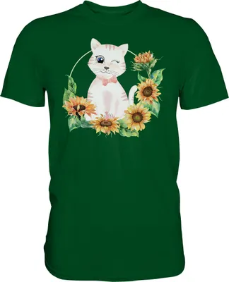 Produktbild von Katze Sonnenblumen Shirt Gärtner Kätzchen Garten Geschenk – Bottle Green / XL