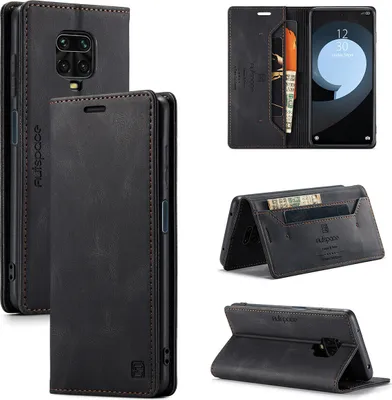 Produktbild von Redmi Note 9 Pro Brieftasche Hülle, Retro Kunstledertasche Stand Schutzhülle für Xiaomi Redmi Note 9 Pro Schwarz