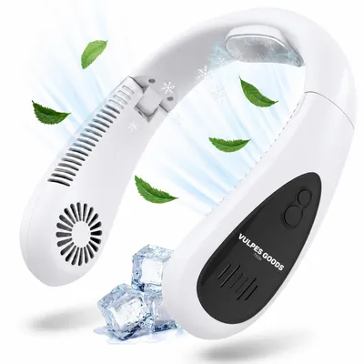 Produktbild von Vulpes Goods Nackenventilator Elite mit Kühlelement – Wiederaufladbar & Geräuschlos – Tragbarer Gesichtsventilator – 3 Stufen mit Extra Kühlung, KI-generiertes Bild